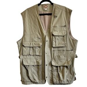 Vintage Banana Republic Utility Vest Mens L Khaki Cotton Multi Pocket Outdoor